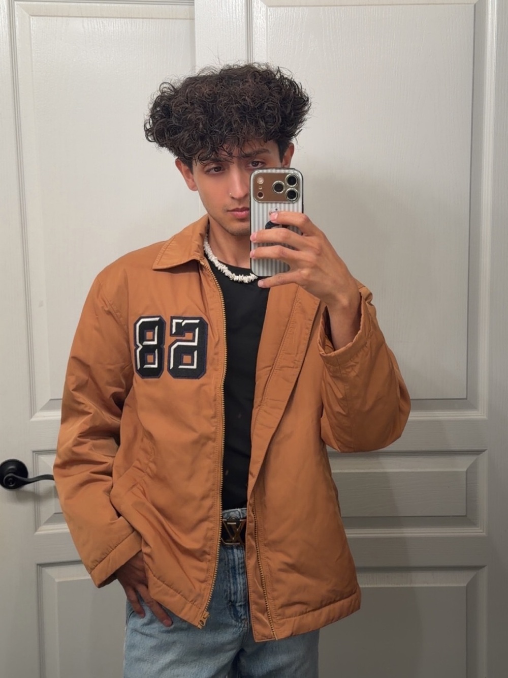 H&M Men's Tan Bomber Jacket with '88' Patch